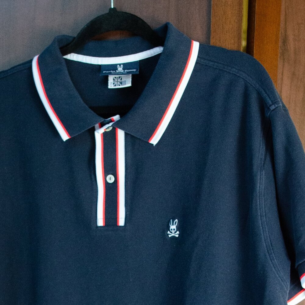 Psycho Bunny Navy Polo Shirt 2XL – Red/White Trim Classic Fit
